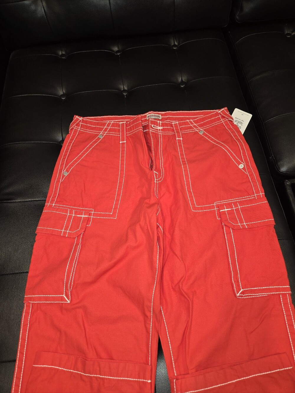 True Religion Red Cargo Pants with Contrast Stitching - Picture 5 of 10